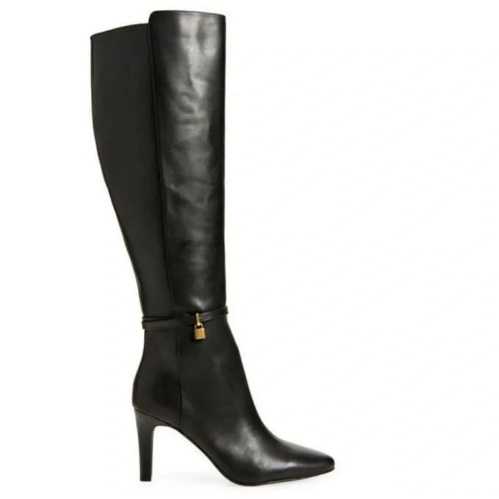 Kurt Geiger London Brixton Black Leather High Heels Knee High Boots US 8 EU 38.5